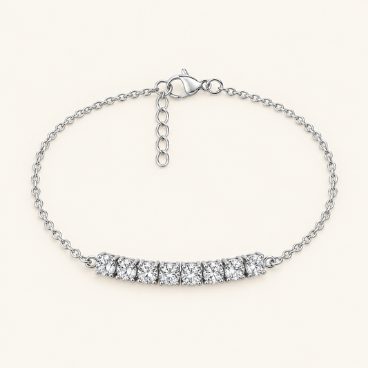 Orbit Bar Bracelet in silver - ARWELY, nine prong-set zirconia on a fine cable chain