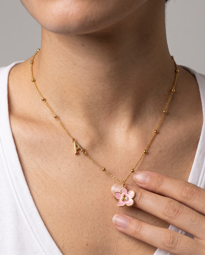 Amelie Initial Necklace worn close-up - ARWELY detail on the body