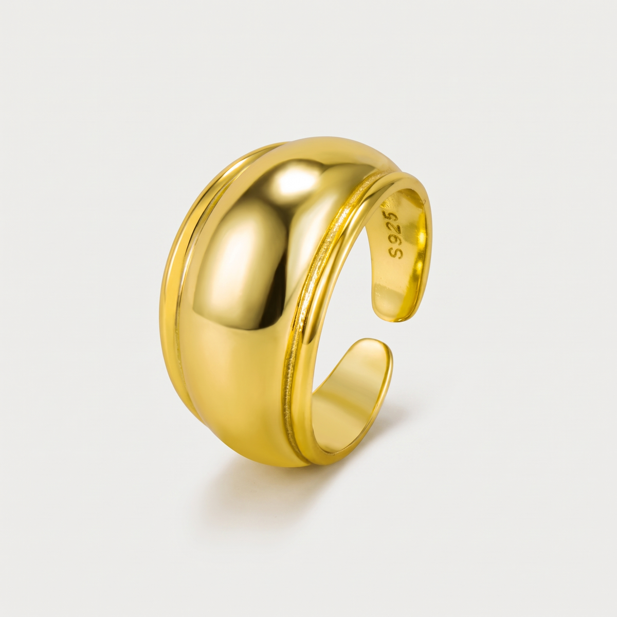 Edge Open Ring in gold finish - ARWELY, full view on a grey studio background