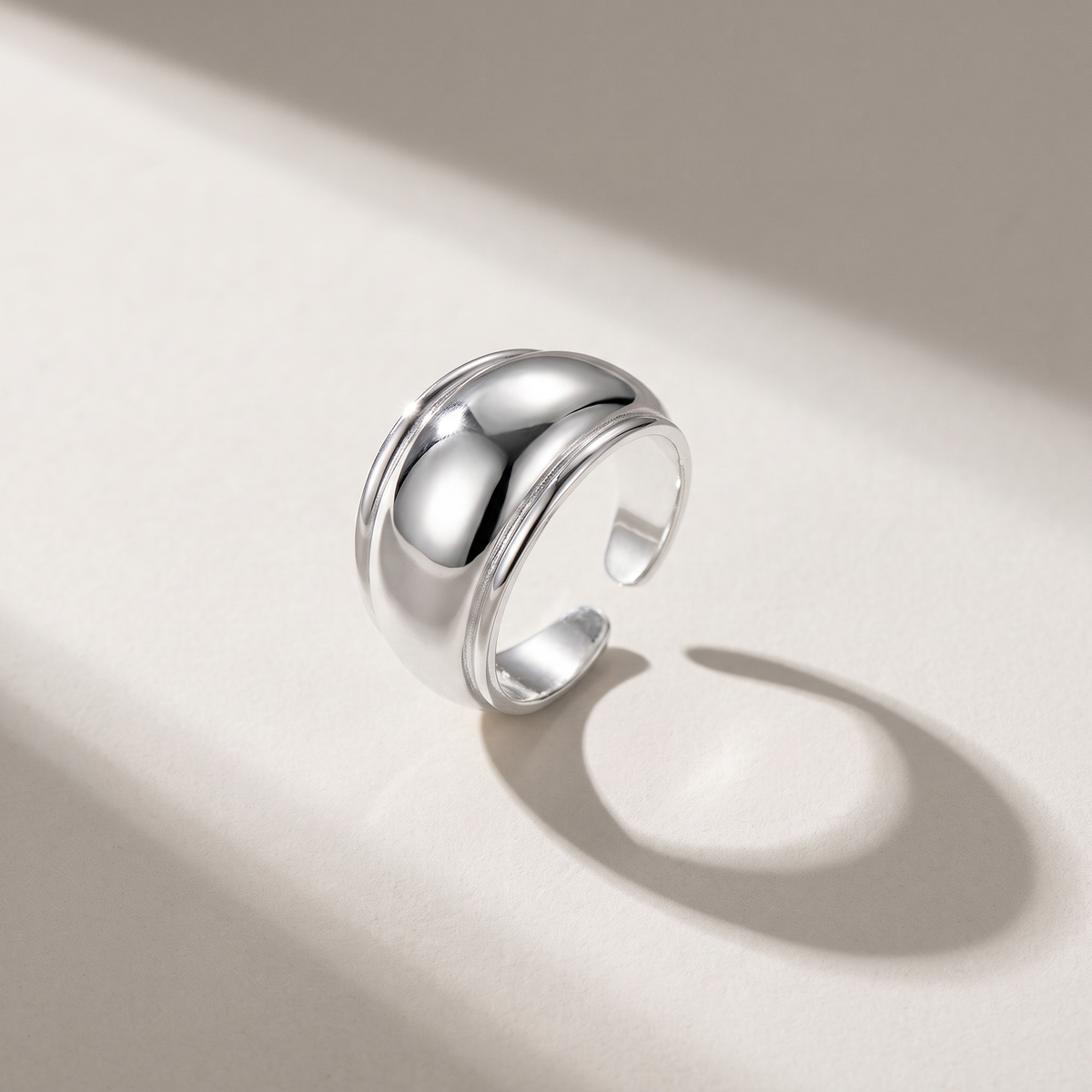 Edge Open Ring in silver finish - ARWELY editorial still life with a hard shadow