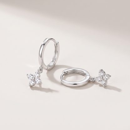 Lucky Clover Earrings in silver finish - ARWELY, full view on a grey studio background