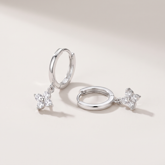 Lucky Clover Earrings in silver finish - ARWELY, full view on a grey studio background
