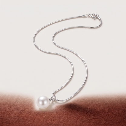 Luna Pearl Necklace in silver finish - ARWELY, full view on a grey studio background