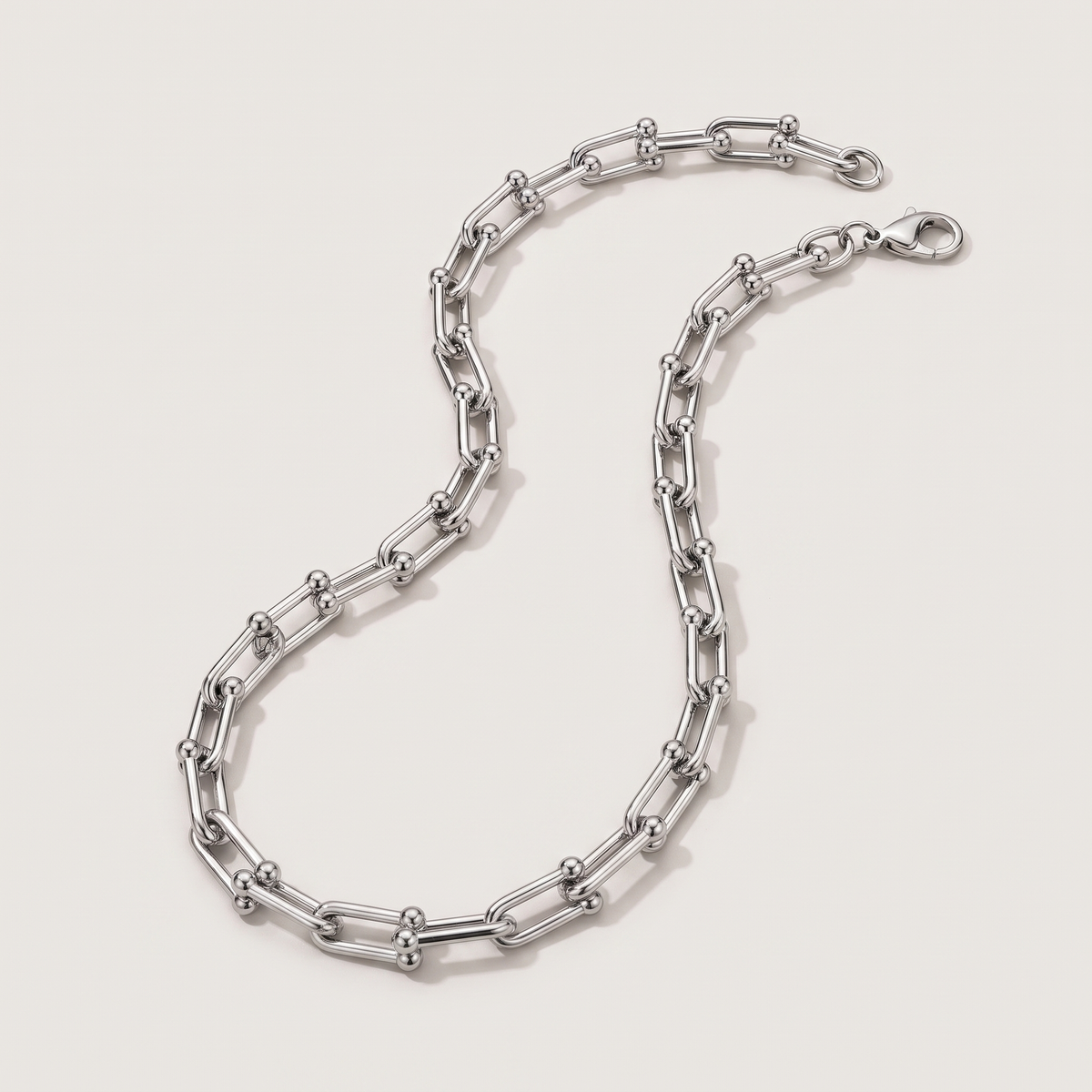 Vera Paperclip Necklace in silver finish - ARWELY, full view on a grey studio background