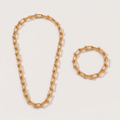 Vera Chain Set in gold - ARWELY paperclip necklace and matching bracelet