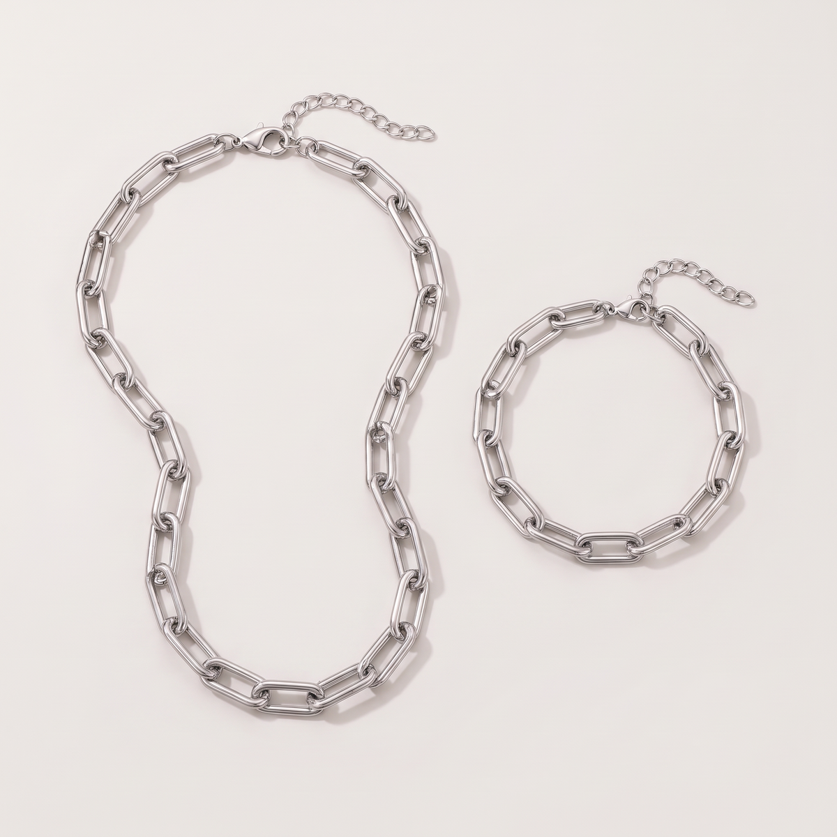 Vera Chain Set in silver - ARWELY paperclip necklace and matching bracelet