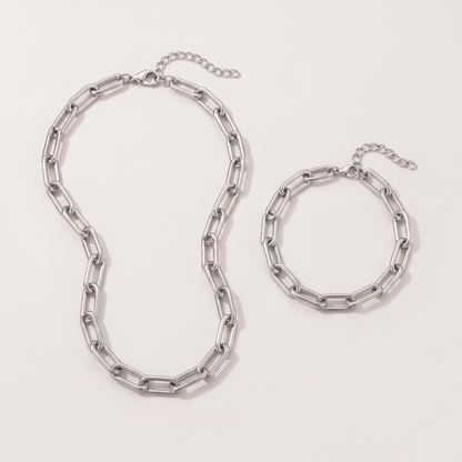 Vera Chain Set in silver - ARWELY paperclip necklace and matching bracelet