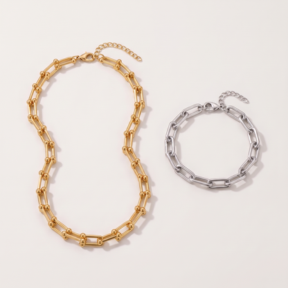Vera Chain Set - ARWELY gold paperclip necklace with silver bracelet