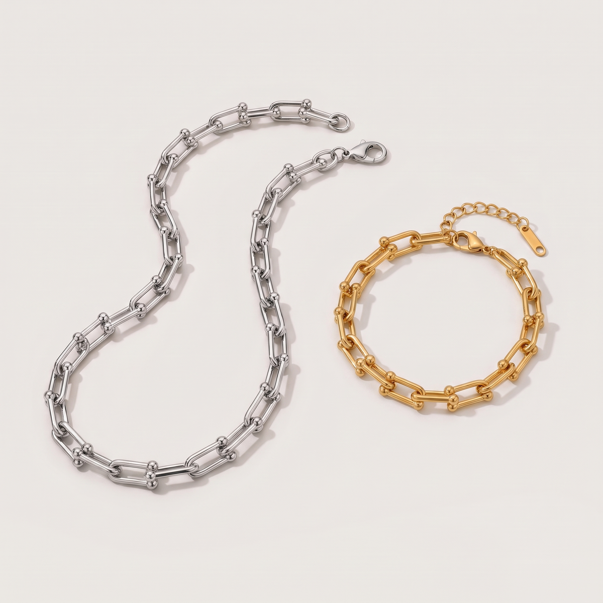 Vera Chain Set - ARWELY silver paperclip necklace with gold bracelet