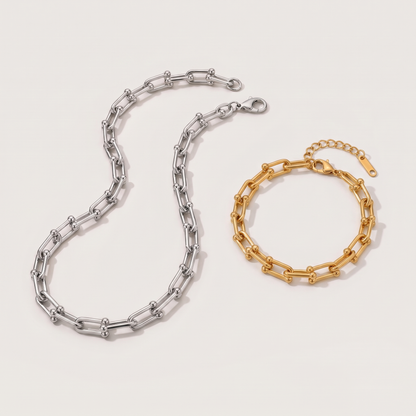 Vera Chain Set - ARWELY silver paperclip necklace with gold bracelet