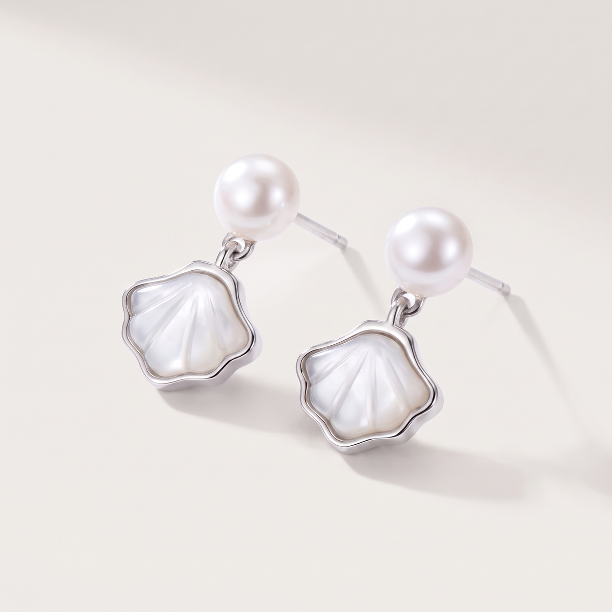 Marée Shell Earrings in silver - ARWELY, 925 sterling silver shell drops with a pearl