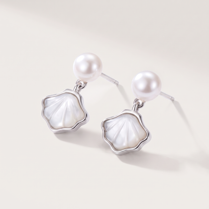 Marée Shell Earrings in silver - ARWELY, 925 sterling silver shell drops with a pearl