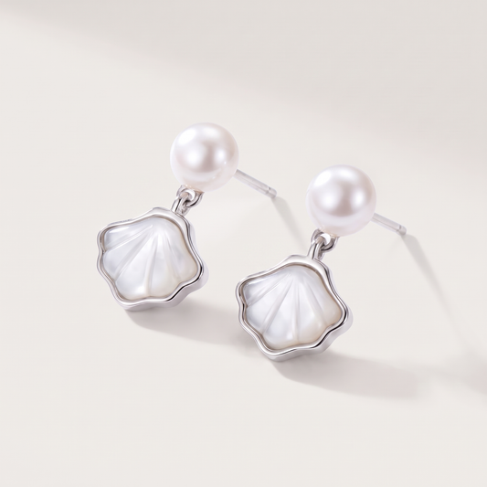 Marée Shell Earrings in silver - ARWELY, 925 sterling silver shell drops with a pearl