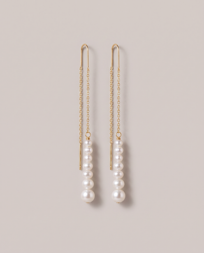 Cascade Pearl Threaders in gold - ARWELY, the pair hanging at full length