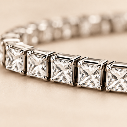 Macro detail of the Rivière Tennis Bracelet showing each square stone in its own setting