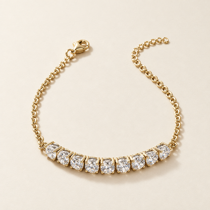 Orbit Bar Bracelet in gold - ARWELY, nine prong-set zirconia on a fine cable chain