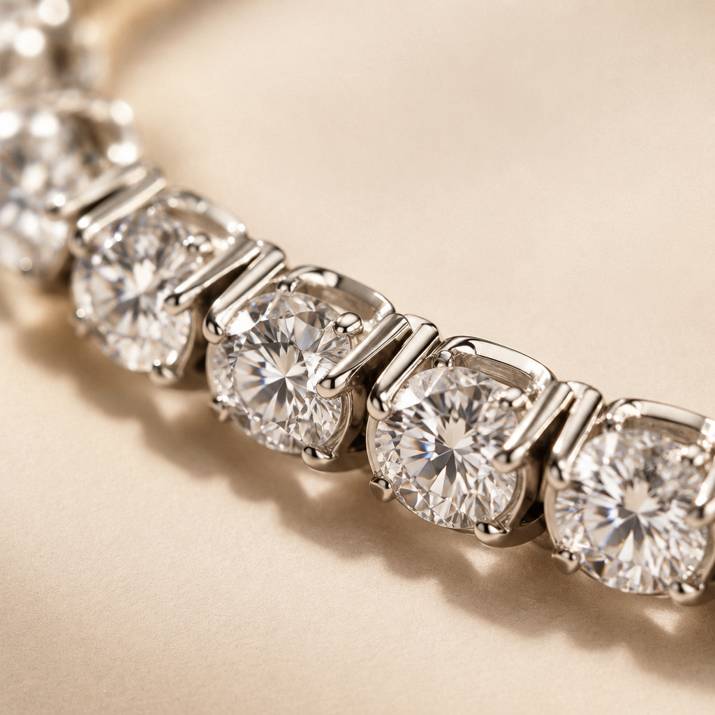 Macro detail of the Orbit bar, each zirconia in its prongs