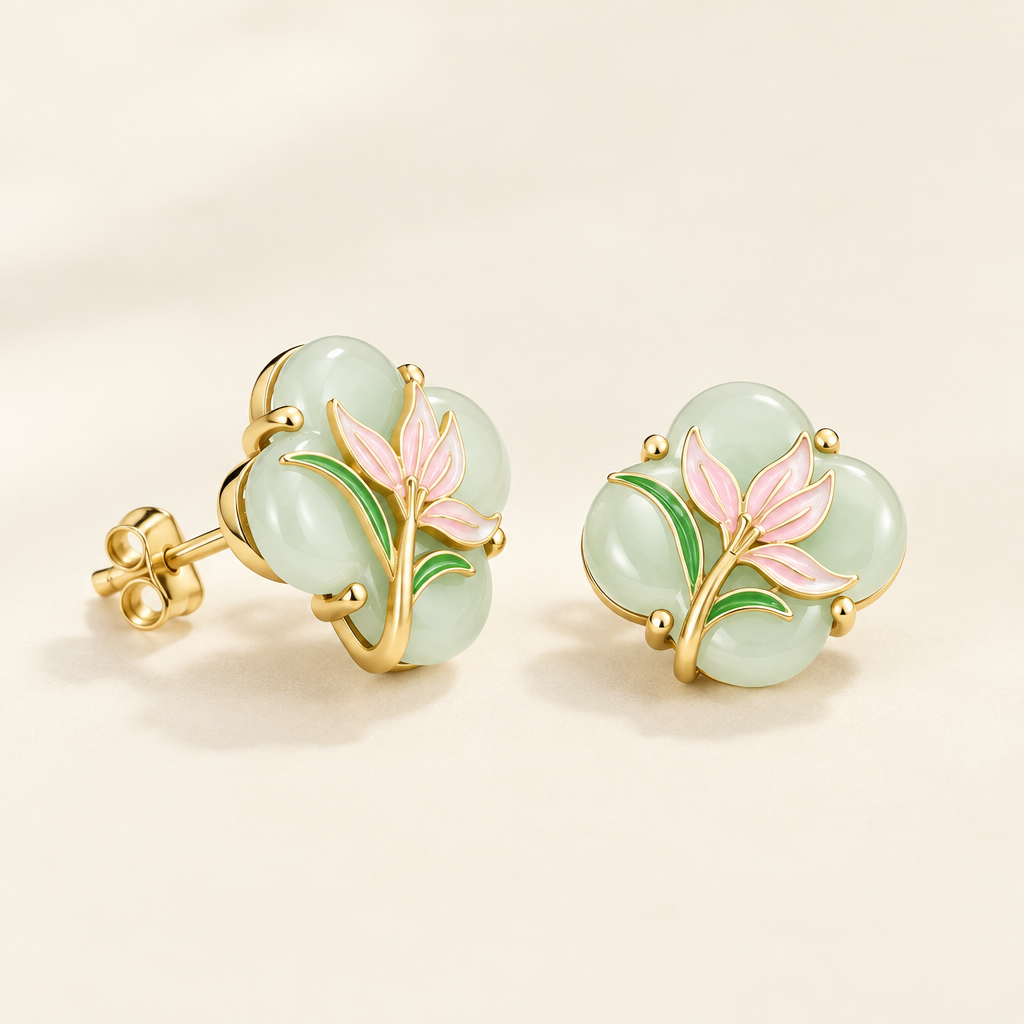 Magnolia Jade Earrings seen at an angle, showing the profile