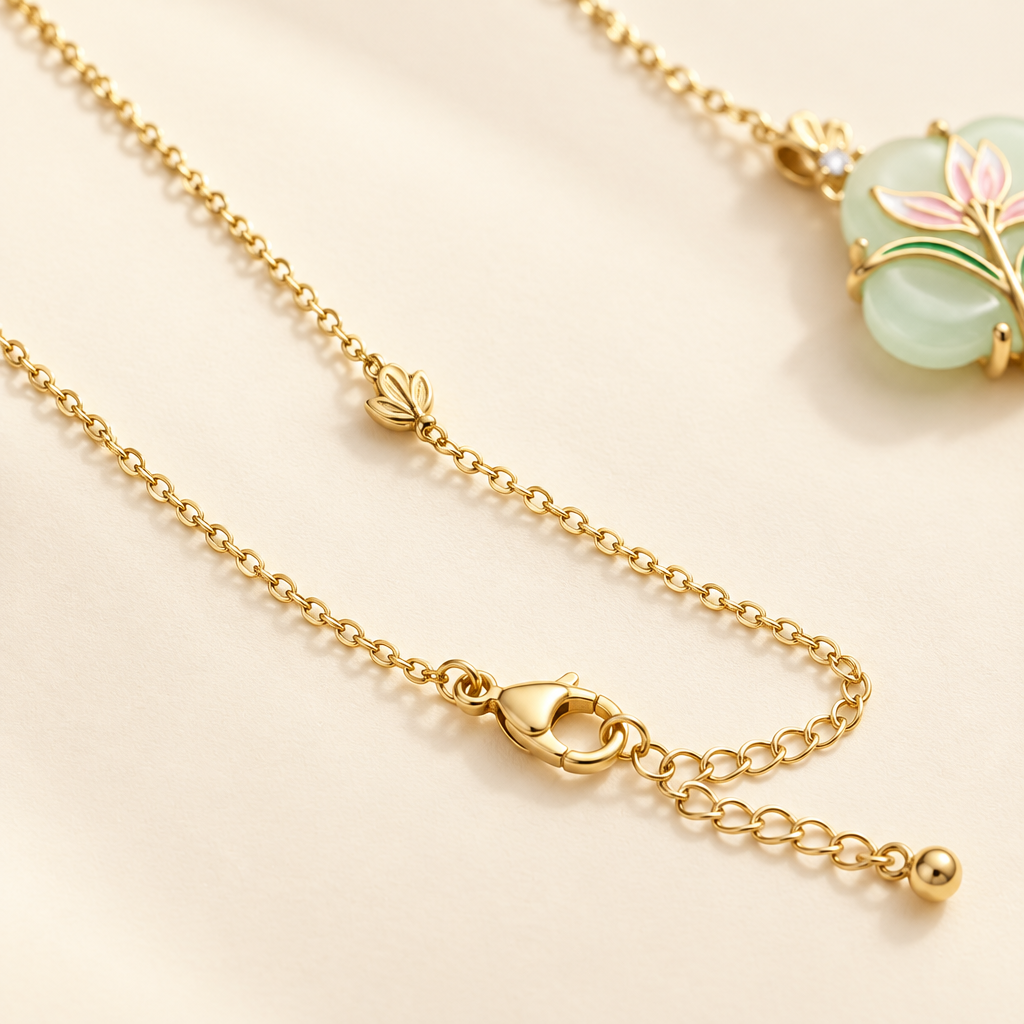 Fine gold cable chain, leaf accent and clasp