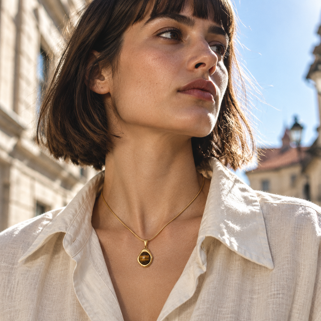 Galet Pendant Necklace worn in daylight
