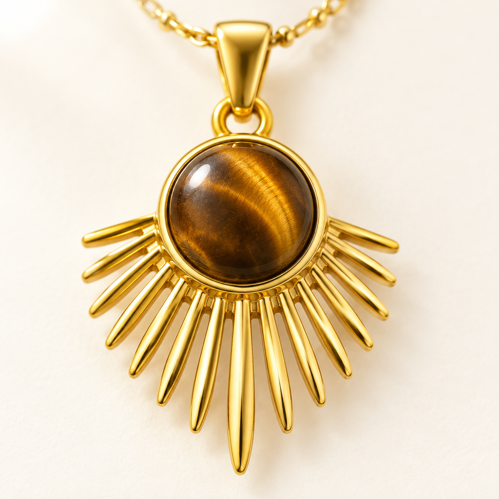 Close detail of the tiger's eye and the ray fan