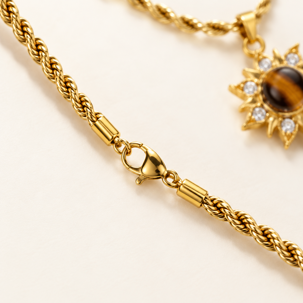 Twisted gold rope chain and clasp