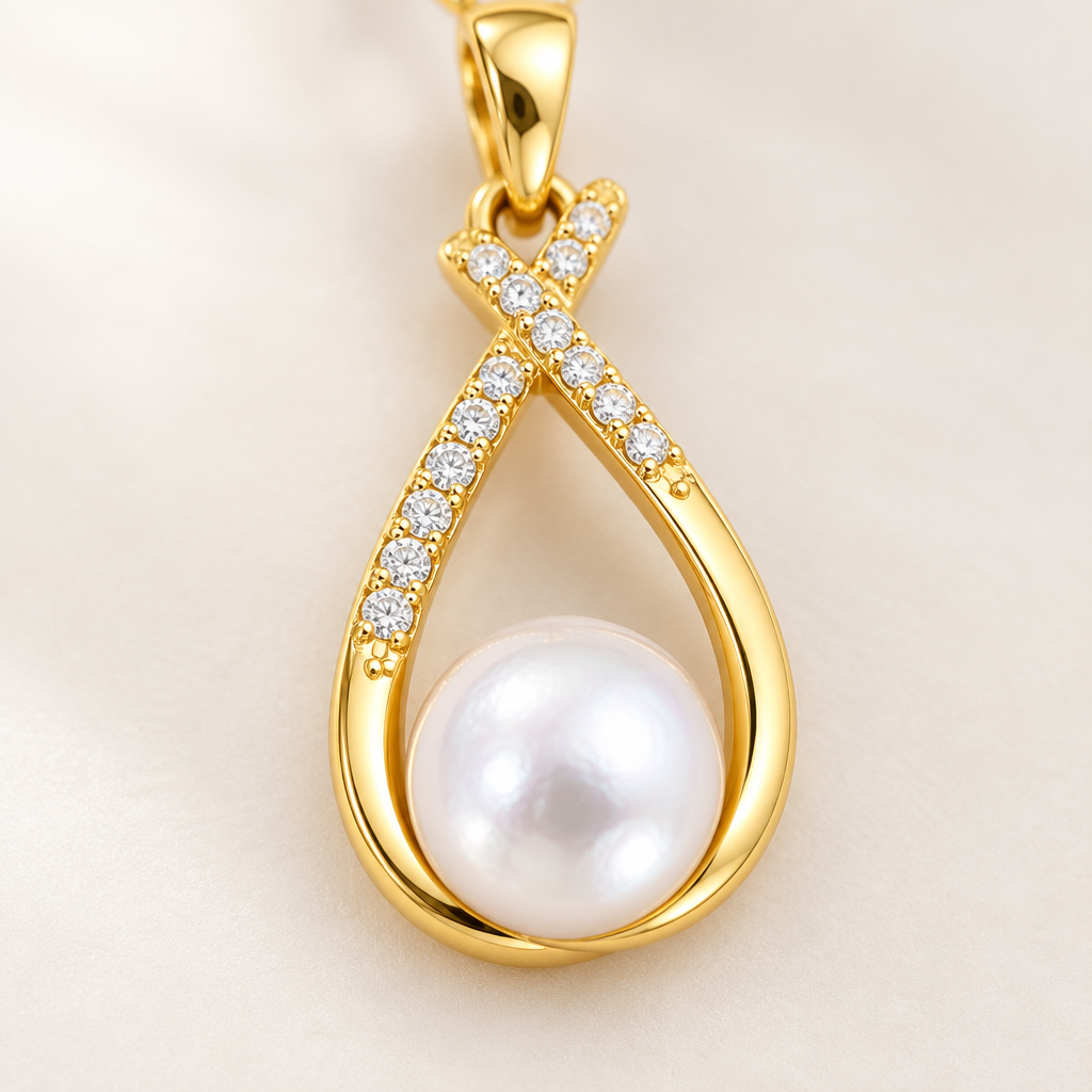 Close detail of the pearl and the line of pavé stones