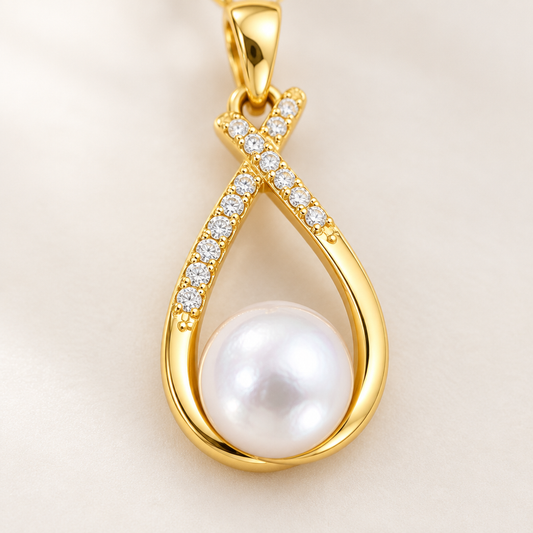 Close detail of the pearl and the line of pavé stones