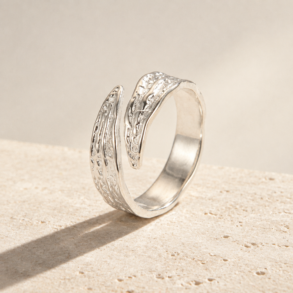 Bold Band Ring in silver finish - ARWELY editorial still life with a hard shadow
