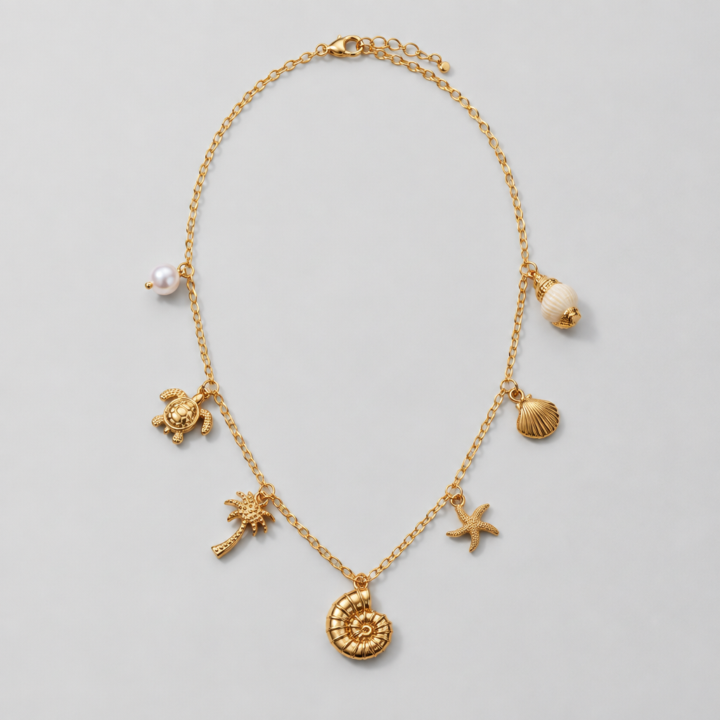 Marina Pearl Necklace in gold finish - ARWELY, full view on a grey studio background