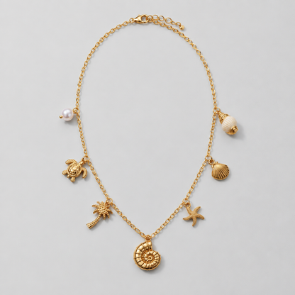 Marina Pearl Necklace in gold finish - ARWELY, full view on a grey studio background