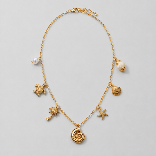 Marina Pearl Necklace in gold finish - ARWELY, full view on a grey studio background