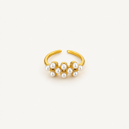Halo Open Ring in imitation pearl - ARWELY, open gold band with a cluster of bezel-set pearls