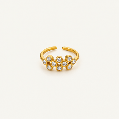 Halo Open Ring in zirconia - ARWELY, open gold band with a cluster of bezel-set stones