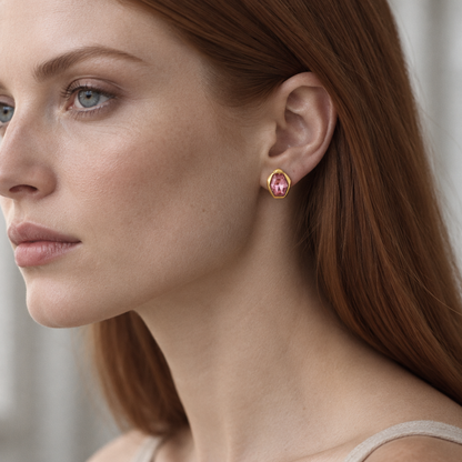 Prisme Stud Earring in pink worn, side profile in window light