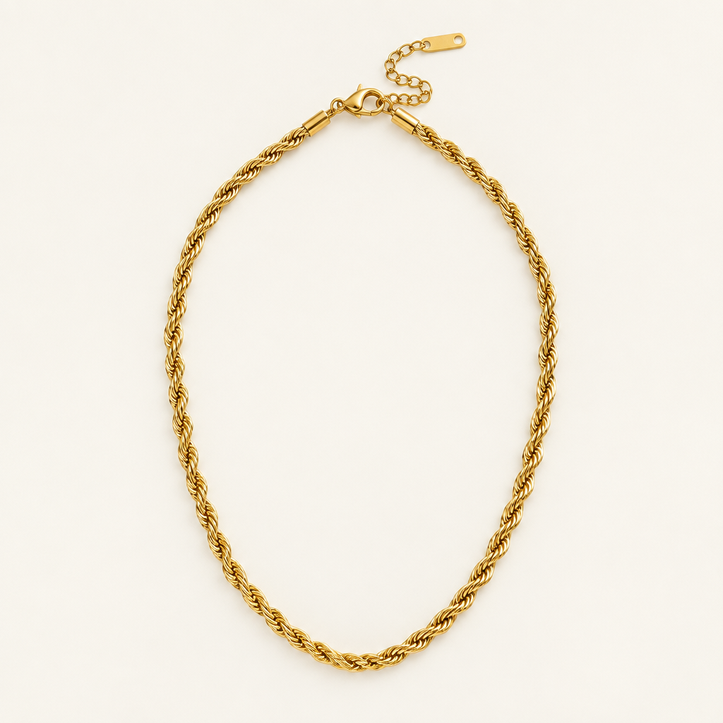 Corde Rope Necklace - ARWELY, twisted gold rope chain with lobster clasp and extender