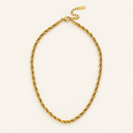 Corde Rope Necklace - ARWELY, twisted gold rope chain with lobster clasp and extender
