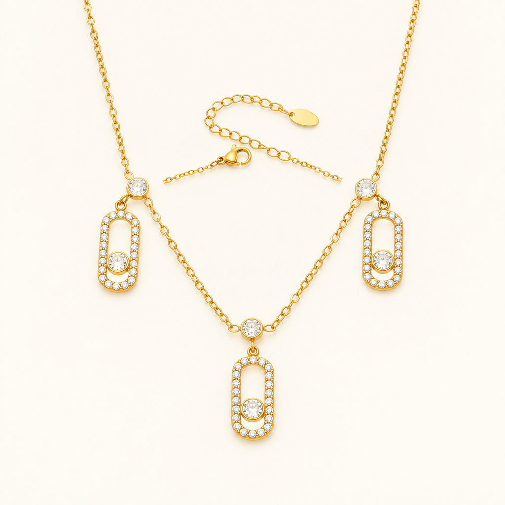 Éclat Pendant Necklace, Trio - ARWELY, three pavé oval drops on a fine gold chain