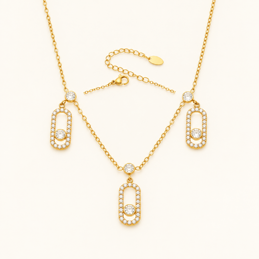 Éclat Pendant Necklace, Trio - ARWELY, three pavé oval drops on a fine gold chain