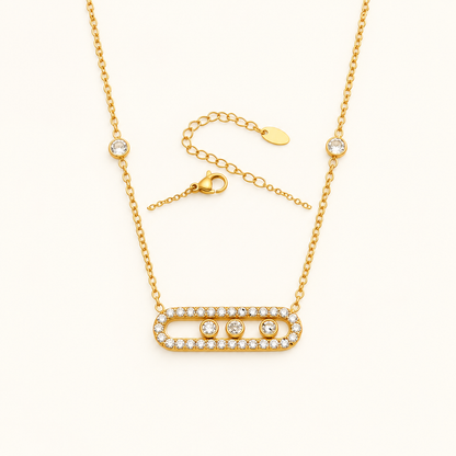 Éclat Pendant Necklace, Bar - ARWELY, pavé oval bar with three stones on a fine gold chain