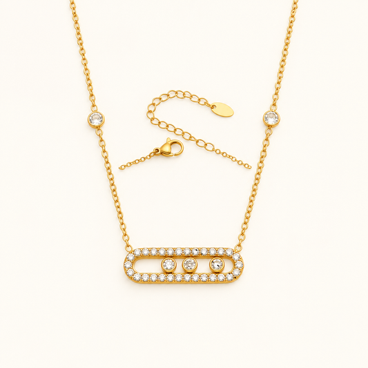 Éclat Pendant Necklace, Bar - ARWELY, pavé oval bar with three stones on a fine gold chain
