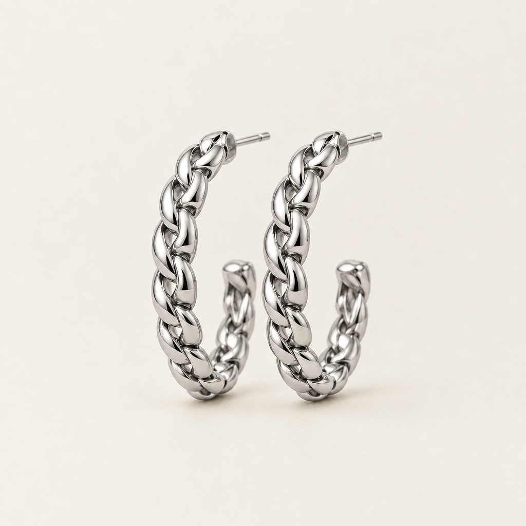 Arc Hoop Earrings in silver - ARWELY, a pair of open twisted-rope hoops