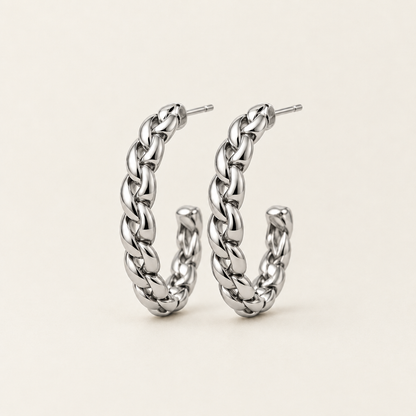 Arc Hoop Earrings in silver - ARWELY, a pair of open twisted-rope hoops
