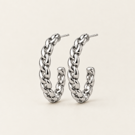 Arc Hoop Earrings in silver - ARWELY, a pair of open twisted-rope hoops